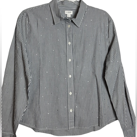 J.Crew Factory Rhinestone Blue & Wht Button Down Stripe Cropped Shirt Size M NWT - Picture 4 of 10